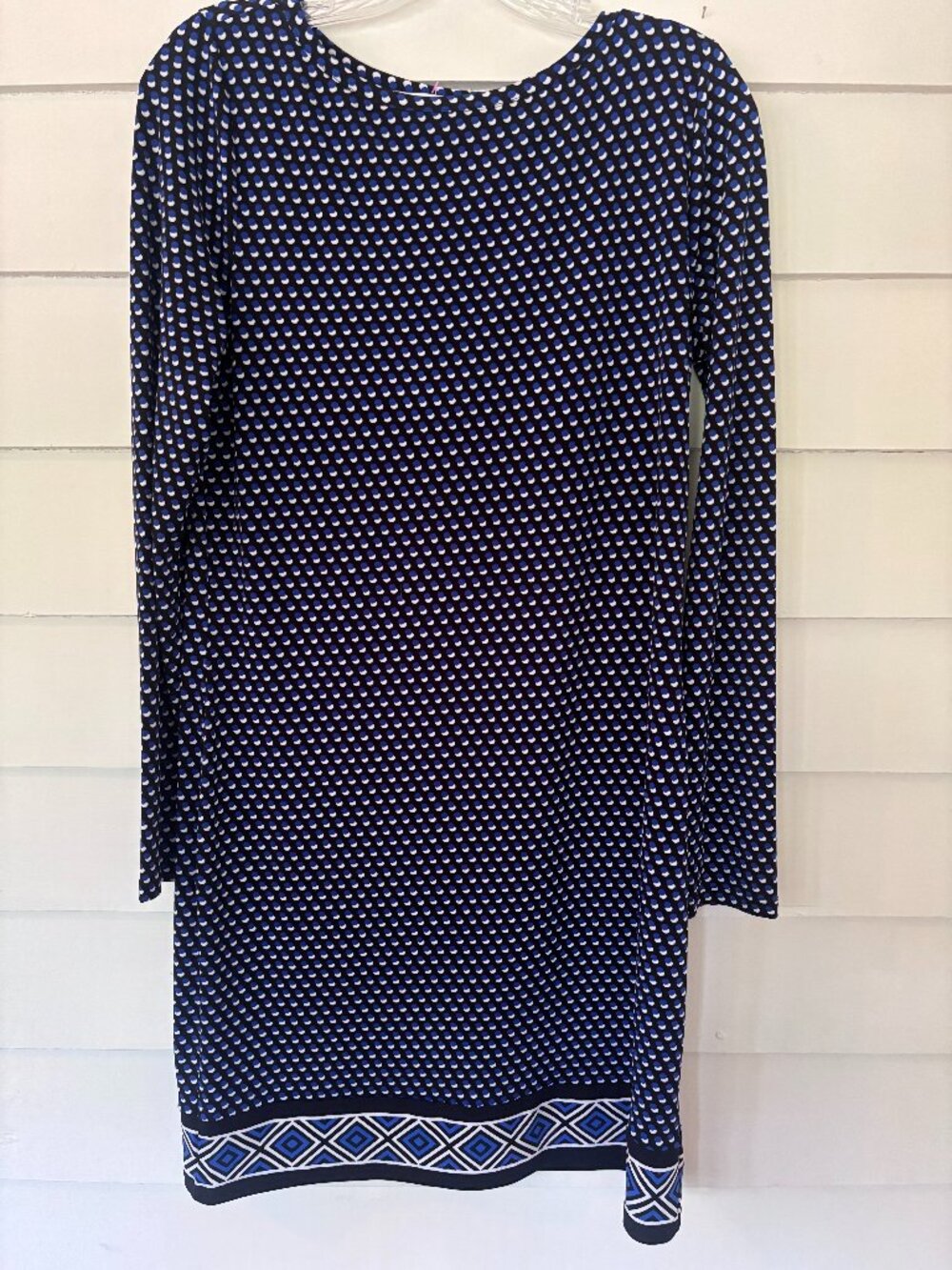 Michael Kors Navy Geometric Print Long Sleeve Shift Dress Medium